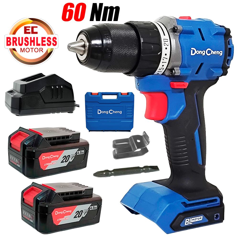 Taladro Atornillador Percutor Inalambrico 1/2″ Dongcheng DCJZ2060iEM 20V 60Nm 2Bat x 4Ah Brushless